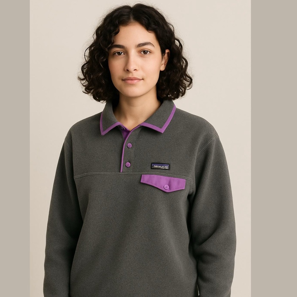 PATAGONIA Women’s Gray Synchilla 1/4 Snap Pullover Fleece Sweatshirt, Size L.